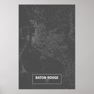Póster Baton Rouge, Luisiana (blanco sobre negro)