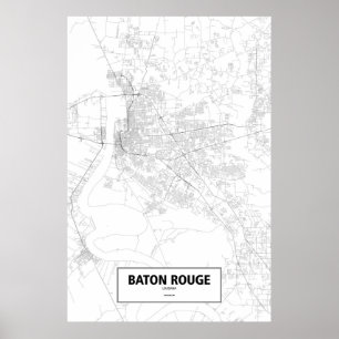 Póster Baton Rouge, Luisiana (negro sobre blanco)