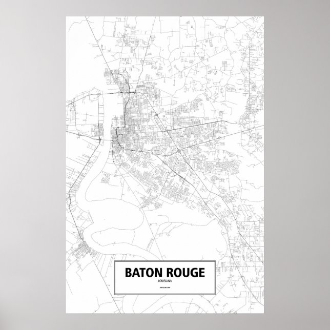 Póster Baton Rouge, Luisiana (negro sobre blanco) (Frente)