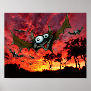 Póster Bats al atardecer