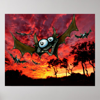 Póster Bats al atardecer