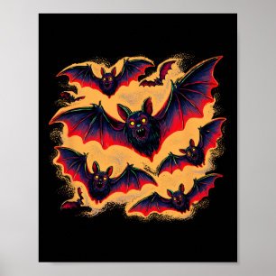 Póster Bats Flying Halloween Creepy Night Fall Fun Tee