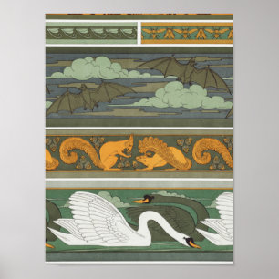 Póster Bats Squirrels Swans Wildlife Vintage Nature art