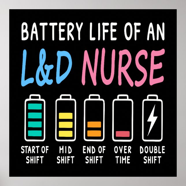 Póster Battery life of an L&D nurse humor chart (Frente)