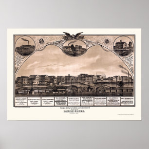 Póster Battle Creek, Mapa Panorámico MI - 1869