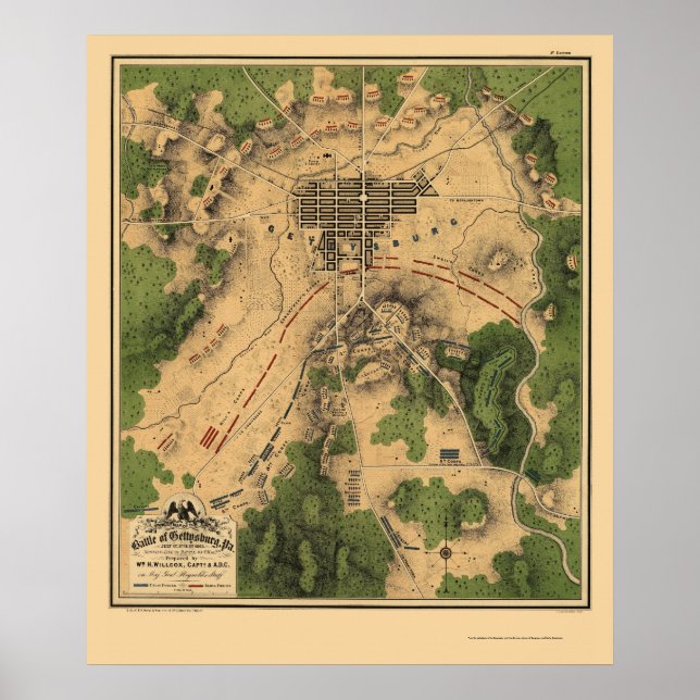 Póster Battle of Gettysburg, PA Panoramic Map - 1863 (Frente)