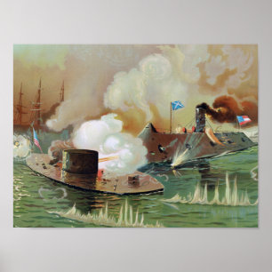 Póster Battle Of The Monitor and Merrimac Lithograph
