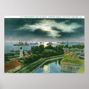 Póster Battleship Fleet, Hampton Roads, VA Vintage
