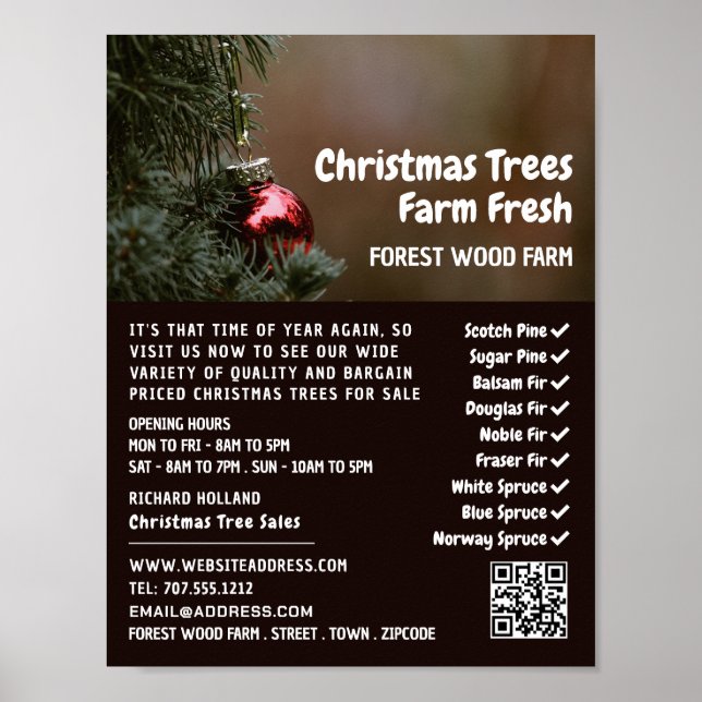 Póster Bauble de árbol de Navidad, ventas de árboles de N (Frente)