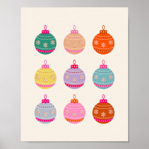 Póster Baubles de Navidades retro coloridos