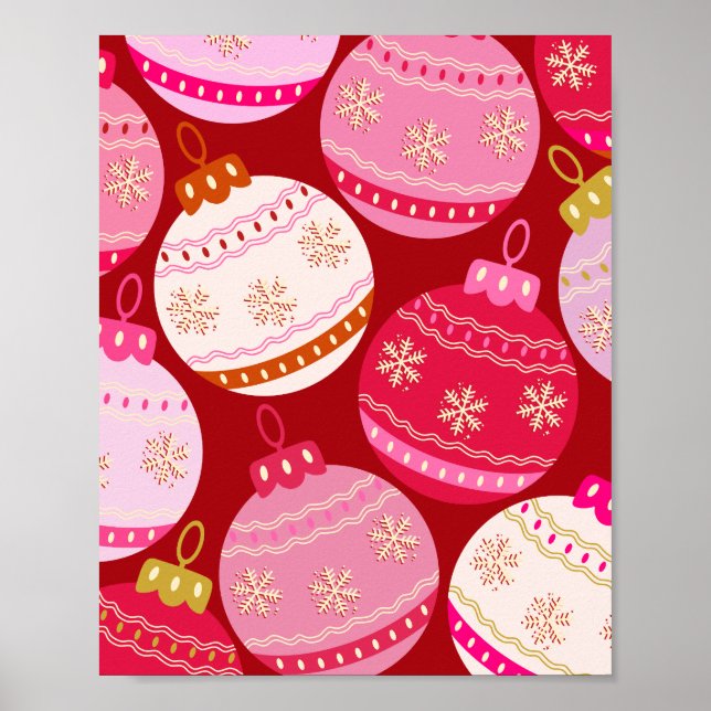 Póster Baubles De Navidades Rosa Y Rojo