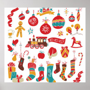 Póster Baubles de navidades: Snowy Vintage Set.