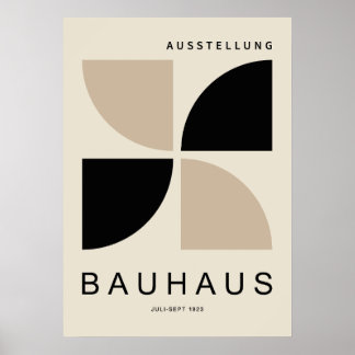 Póster Bauhaus Beige Negro Geométrico Cuarto de Círculo