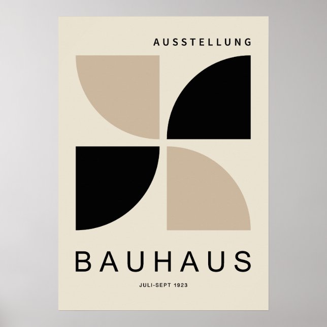 Póster Bauhaus Beige Negro Geométrico Cuarto de Círculo (Frente)