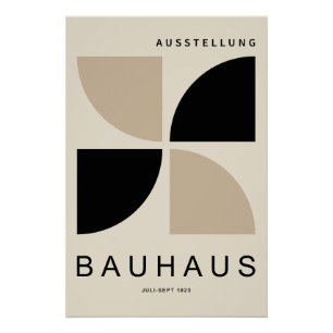 Póster Bauhaus Beige Negro Geométrico Cuarto de Círculo