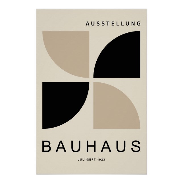 Póster Bauhaus Beige Negro Geométrico Cuarto de Círculo (Anverso)
