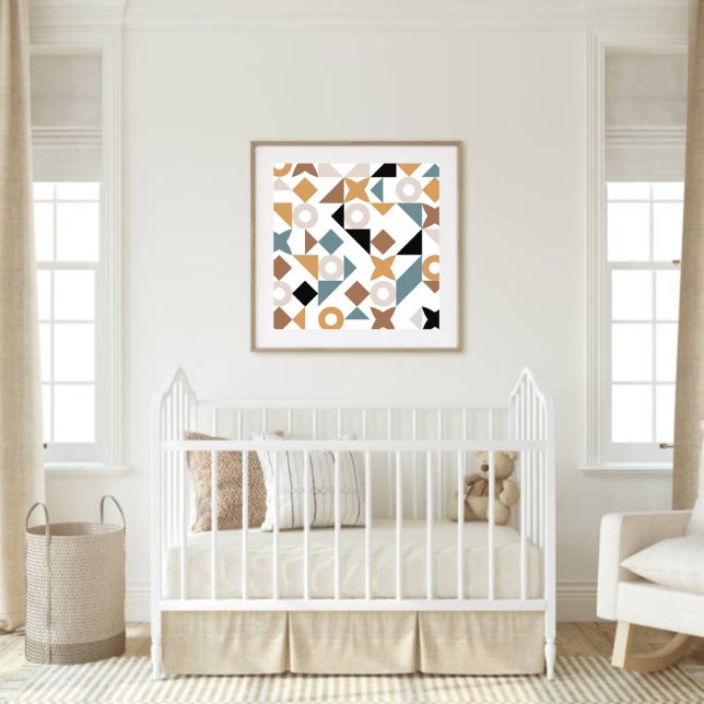 Póster Bauhaus Geometric Nursery Wall Art  (Modern Bauhaus wall art styled in a neutral nursery for a warm, gender-neutral décor look.)