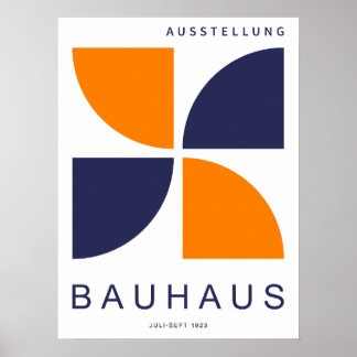 Póster Bauhaus Orange Navy Geometric Quarter Circle