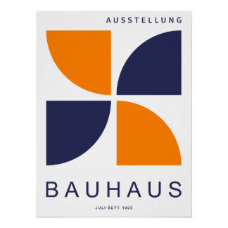 Póster Bauhaus Orange Navy Geometric Quarter Circle