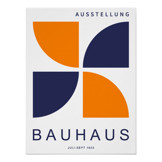 Póster Bauhaus Orange Navy Geometric Quarter Circle (Anverso)