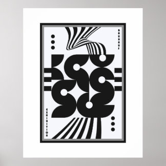 Póster bauhaus vintage negro y blanco geométrico ondulado