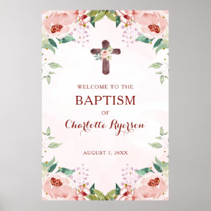 Póster Bautismo De Bienvenida Floral Rosa