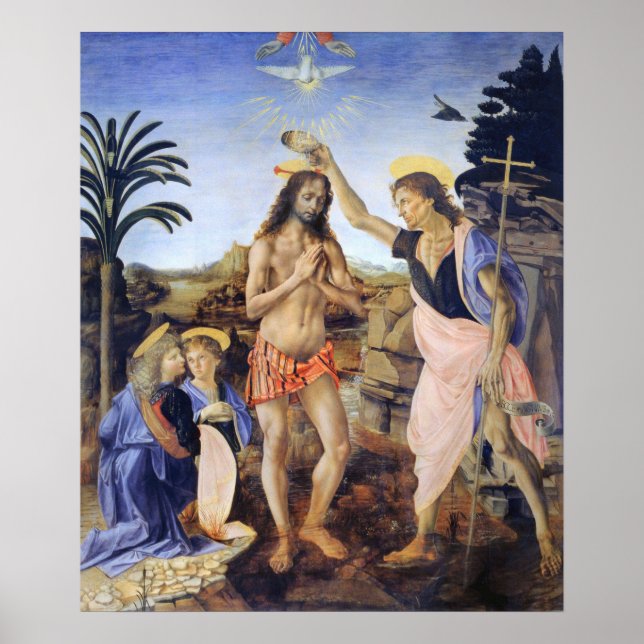 Póster Bautismo de Cristo por Verrocchio, Leonardo da Vin (Frente)