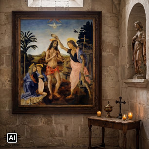 Póster Bautismo de Cristo por Verrocchio, Leonardo da Vin