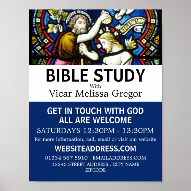 Póster Bautismo de Jesús, anuncio de clase de la Biblia C (Frente)