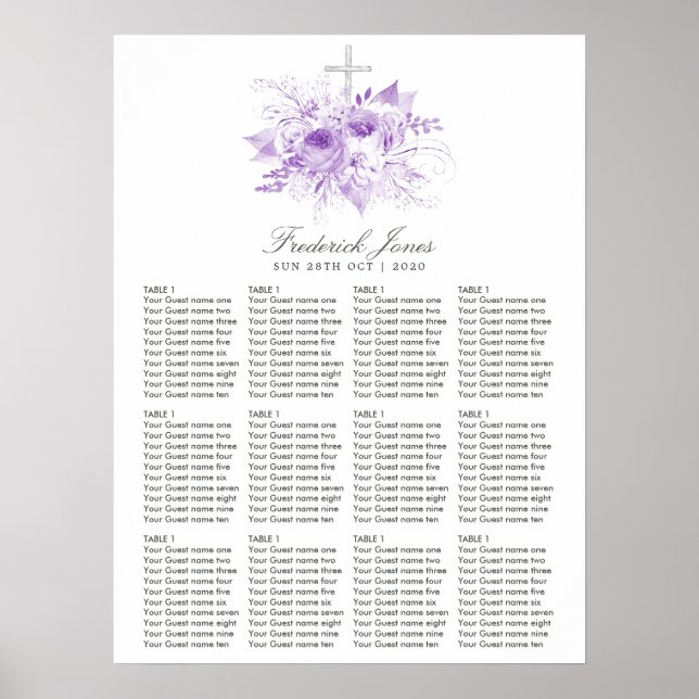 Póster Bautismo floral de Lilac y Plata o cristianismo (Frente)