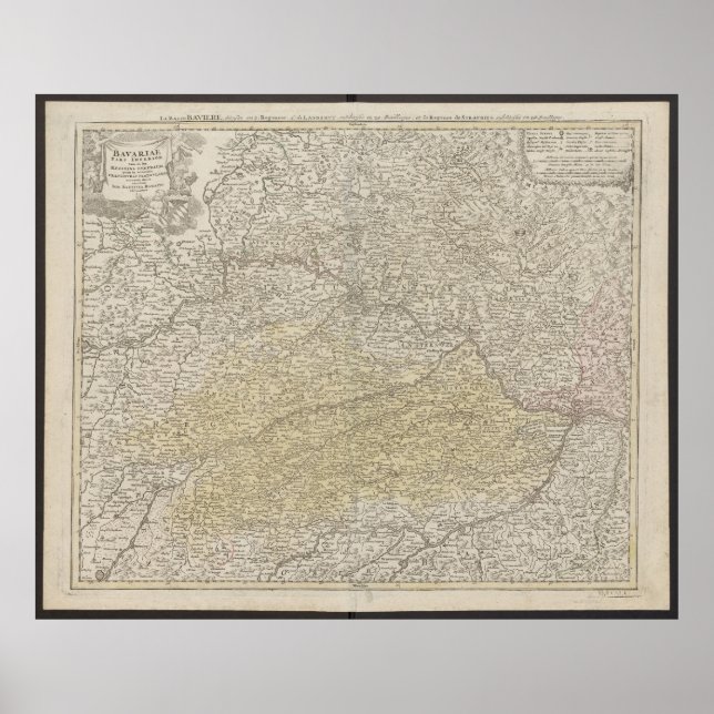 Póster Bavaria Map, Germany Poster, Historical Map 1712 (Frente)