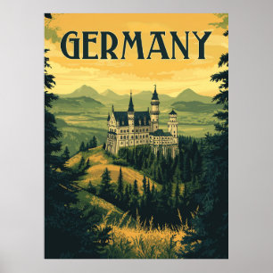 Póster Bavaria Travel Souvenir - Castillo alemán vintage