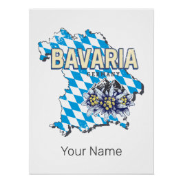 Póster Baviera Alemania Retro Estado Federal Mapa Edelwei