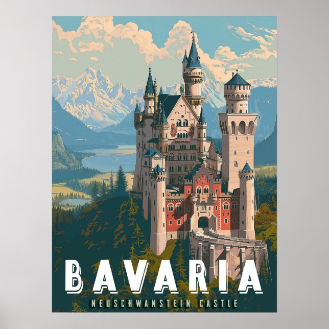 Póster Baviera: Castillo Neuschwanstein (Frente)