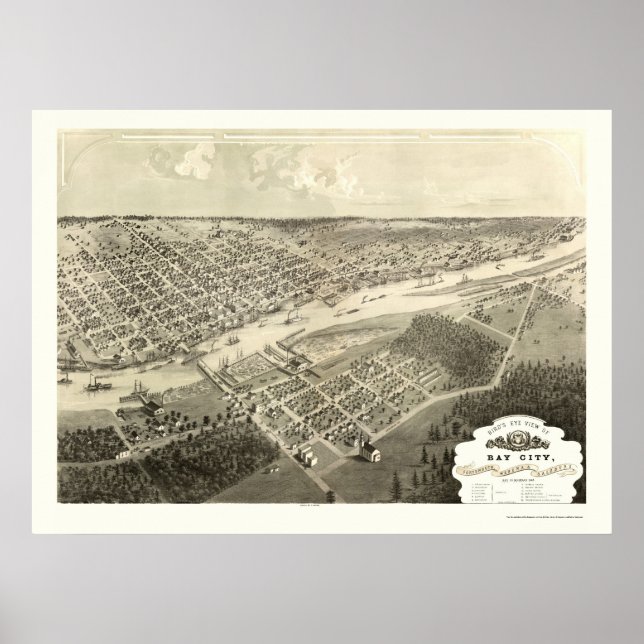 Póster Bay City, MI Panoramic Map - 1867 (Frente)