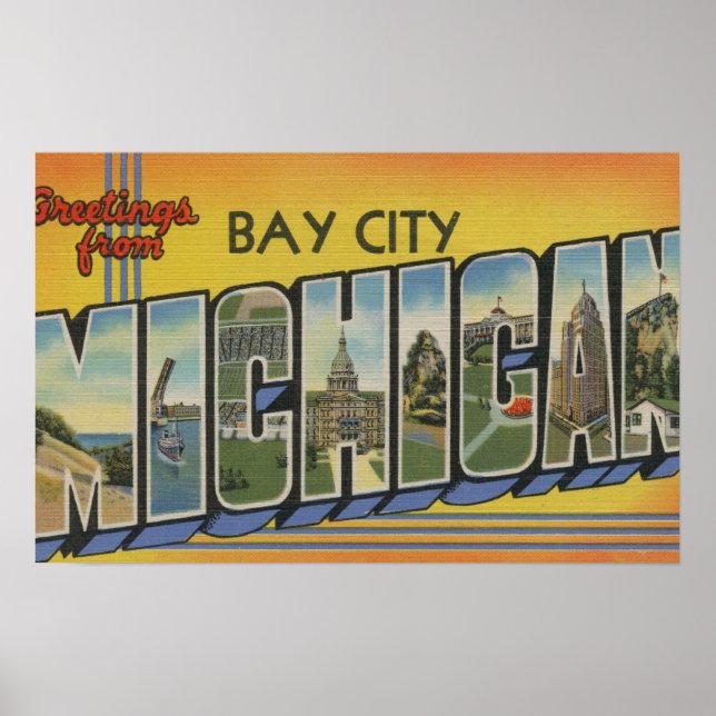 Póster Bay City, Michigan - Escenas de letras grandes (Frente)
