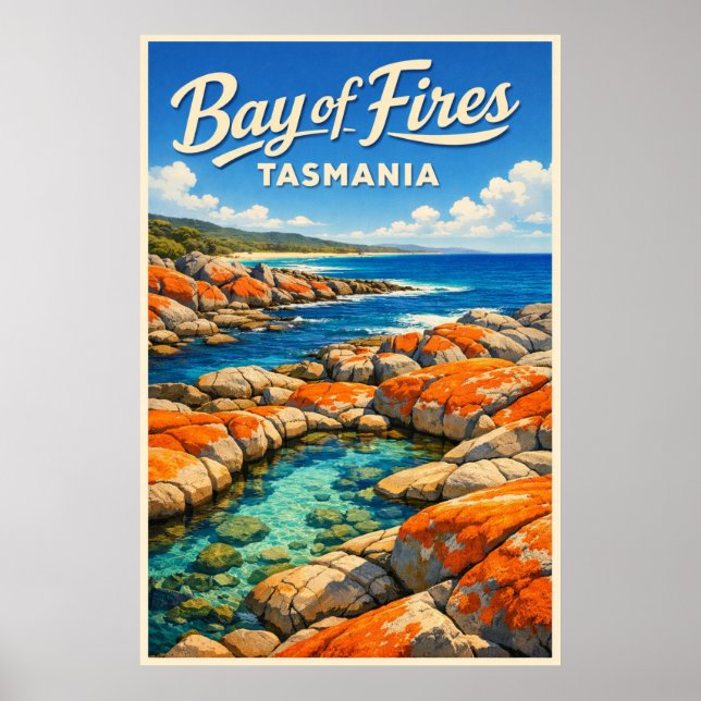 Póster Bay of Fires Tasmania - Vintage Travel (Frente)