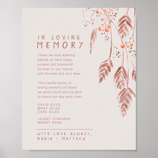 Póster Bayas de hierba caen recuerdo memorial de boda (Frente)