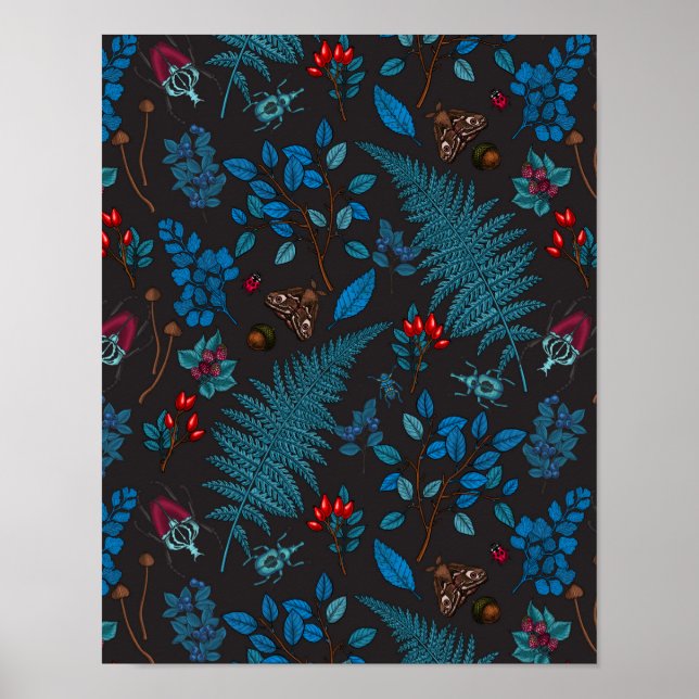 Póster Bayas forestales, hojas y bichos 1 (Frente)