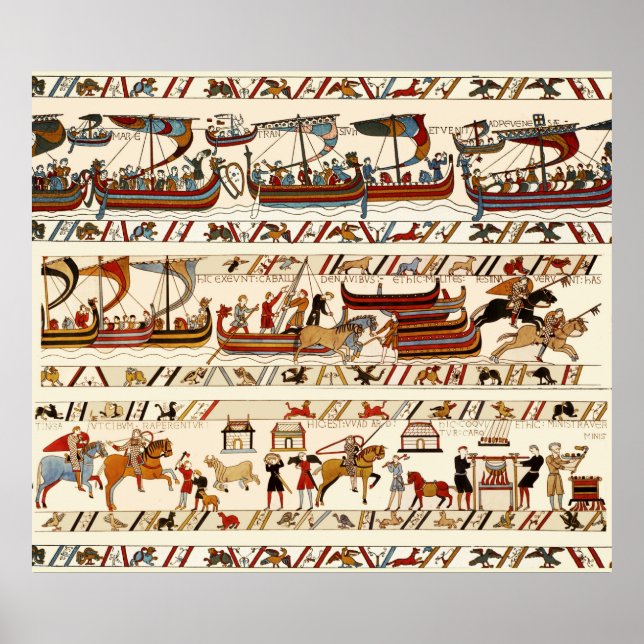 PÓSTER BAYEUX TAPESTRY 1066,COCHES NORMANOS ,VIKING BARCO (Frente)