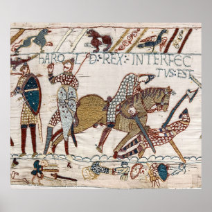 Póster Bayeux Tapestry King Harold muere Arrow en e