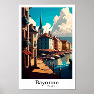 Póster Bayonne France Viaje Ilustracion Vintage
