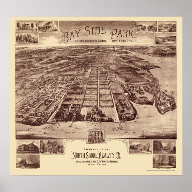 Póster Bayside Park - Queens, NY Panoramic Map - 1915 (Frente)