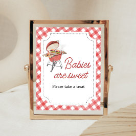 Póster BBBQ Red Burger Los bebés de Baby Shower son dulce