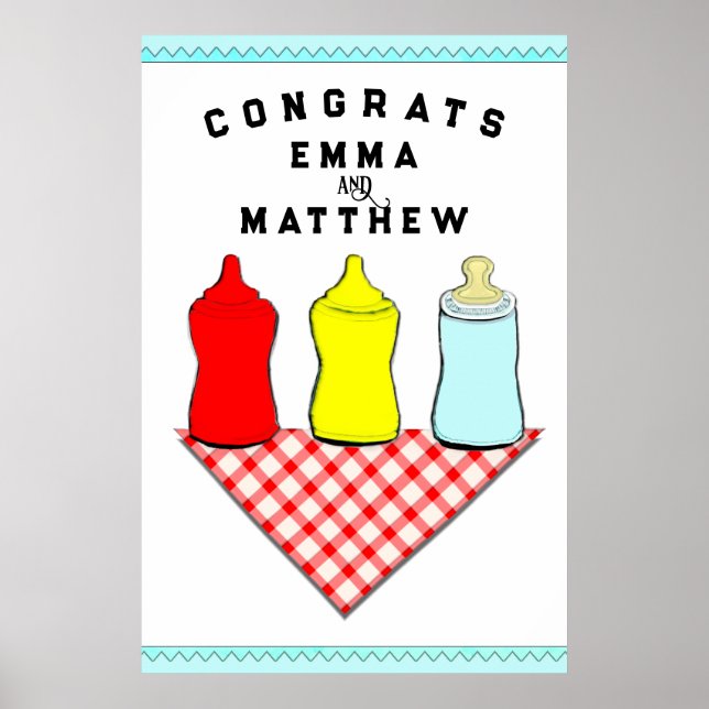 Póster BBQ Baby Shower Felicitaciones (Frente)