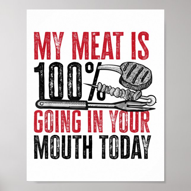 Póster Bbq Barbeque - Mi Carne Va 100% En La Boca (Frente)
