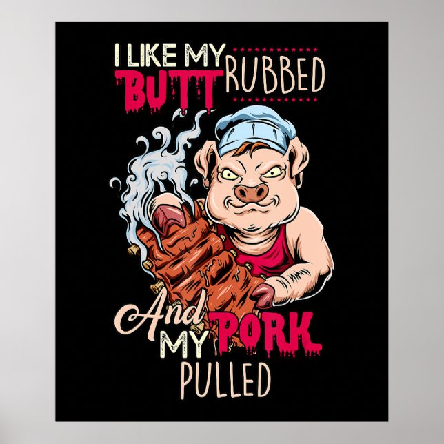 Póster BBQ|BBQ Grillmaster Como Butt Rubbed & Pork Puk Pu (Frente)