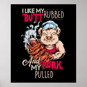 Póster BBQ BBQ Grillmaster Como Butt Rubbed & Pork Puk Pu