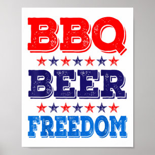 Póster Bbq Beer Freedom Estados Unidos Fiesta 4 De Julio