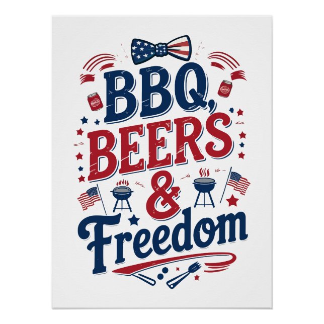 Póster BBQ, Beers & Freedom – Retro 4th of July Vibes (Anverso)